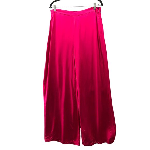 Zara Satin Wide Leg Dress Pants Womens XS Pink High Waisted Relaxed Palazzo - Picture 1 of 11
